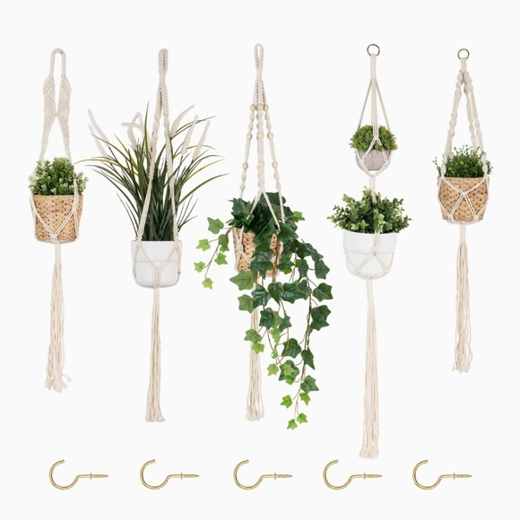 Heymdi Macrame Plant Hangers Pack of 5 with hooks - Picture 1 of 7